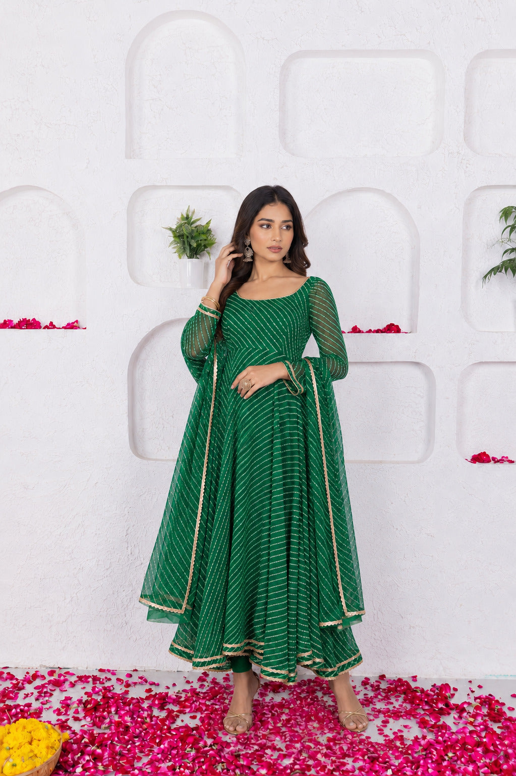 MUSKAN GREEN BANDHANI ANARKALI SET