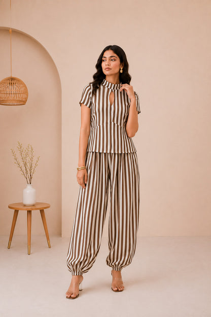 AMARYA BROWN STRIPE COORD SET