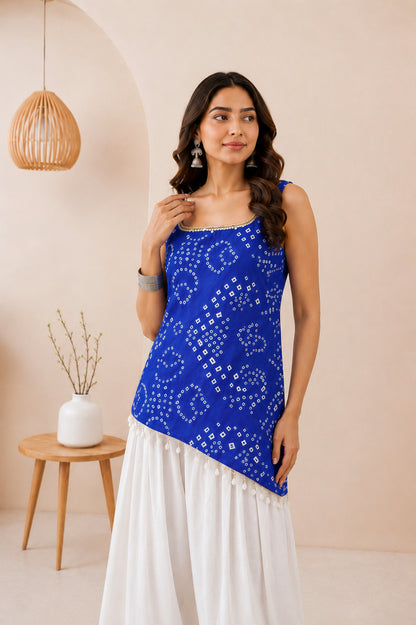 VINAAYA BLUE ASYMETTRIC BANDHEJ FARSHI SET