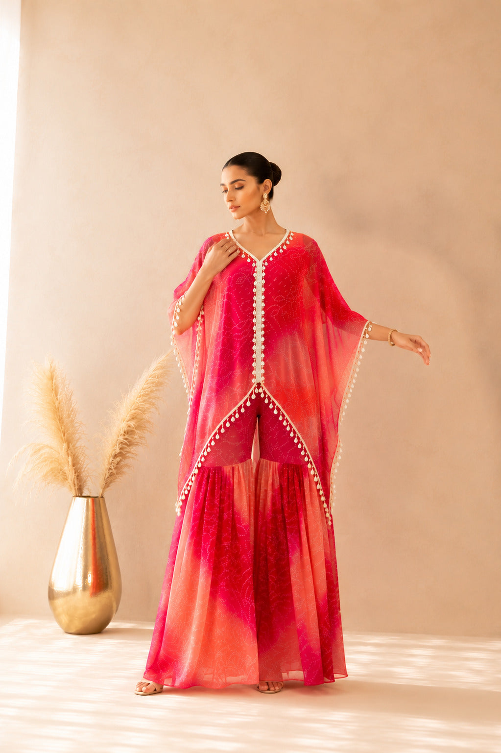 RANGROOH OMBRE BANDHEJ KAFTAN SHARARA SET