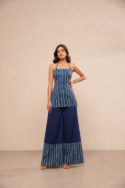 SIRINA BLUE CORSET HALTER NECK COORD SET