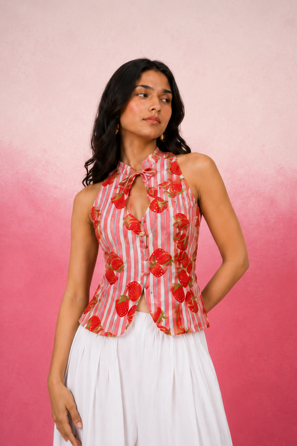 PRADYA PINK STRAWBERRY STRIPE BALLOON COORD SET