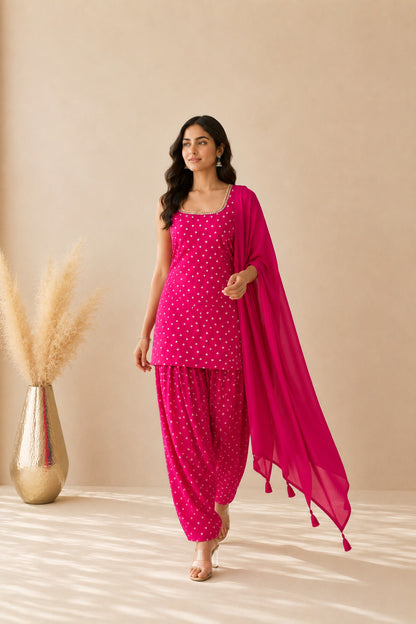 GAURANGI PINK BANDHEJ FARSHI SET