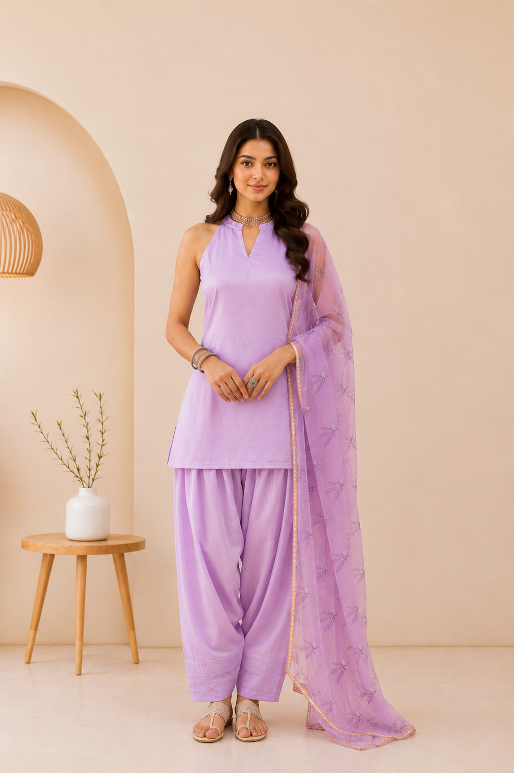 ILAISHA LAVENDER HANDPRINTED FARSHI SET