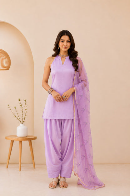 ILAISHA LAVENDER HANDPRINTED FARSHI SET