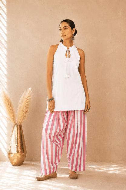 MALIHA PINK STRIPED FARSHI SET