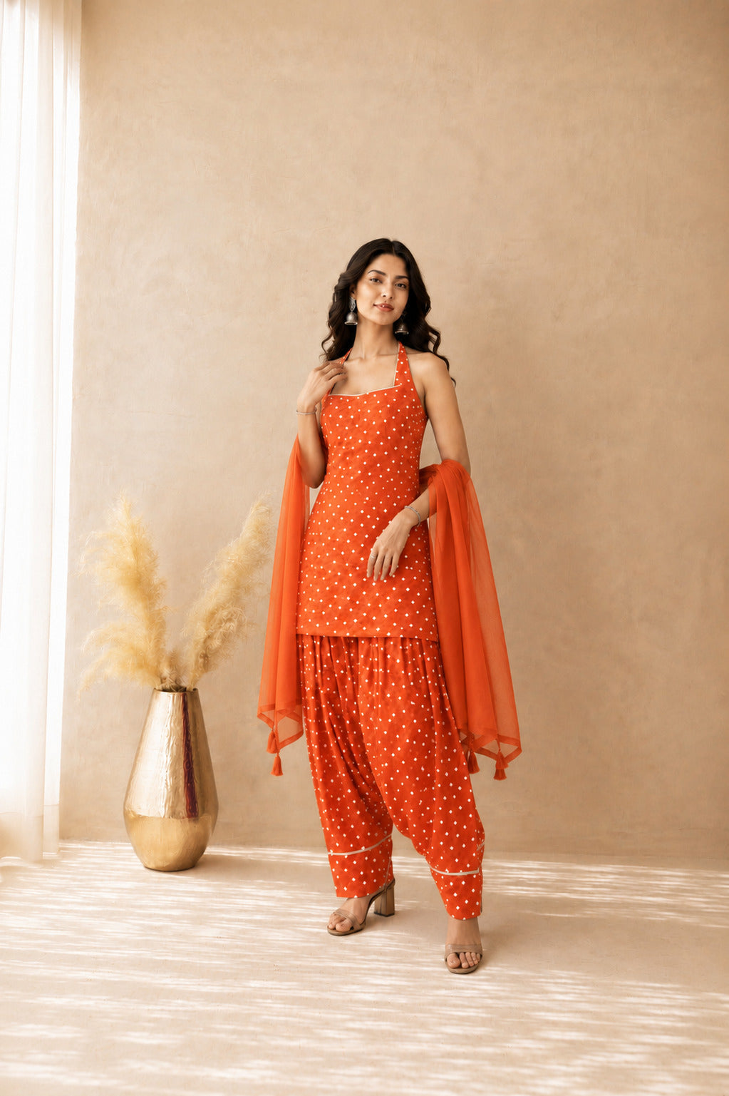 ANUSHI ORANGE BANDHEJ FARSHI SET