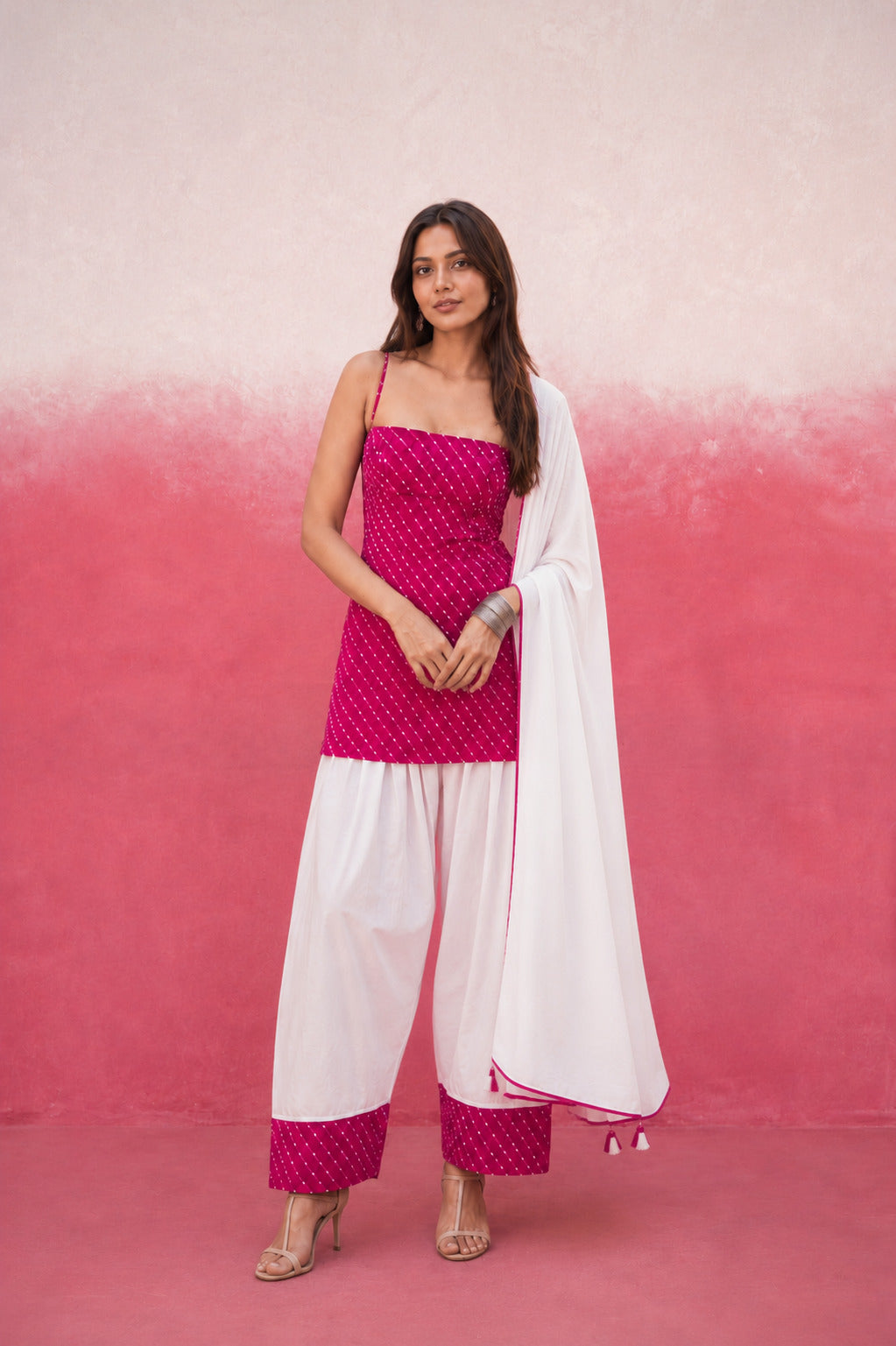 ASMIKA PINK GEORGETTE MOTHRA FARSHI SET