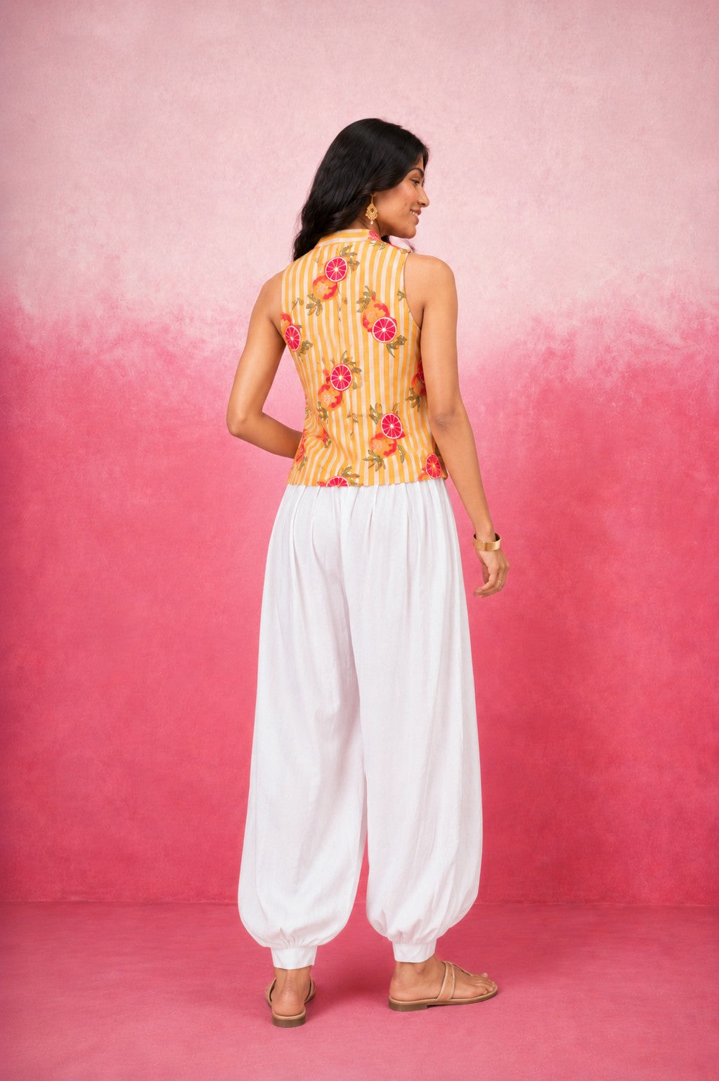 SARIKA YELLOW STRIPE BALLOON COORD SET