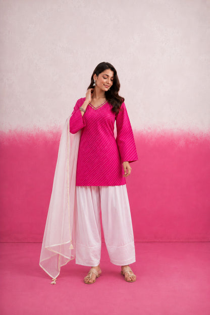 SHIVIKA PINK LEHERIYA FARSHI SET