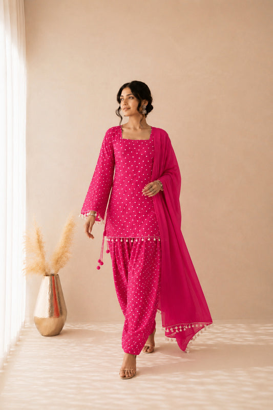 MIRAYA PINK BANDHEJ FARSHI SET