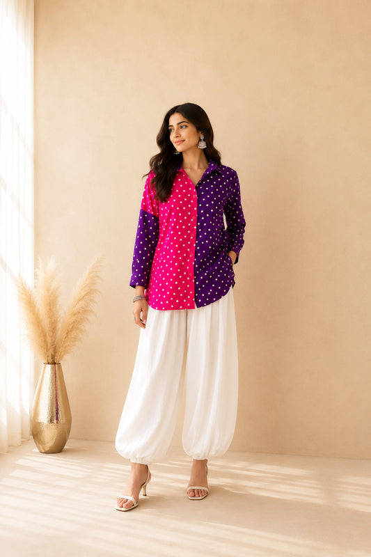 ZOHI BANDHEJ SHIRT AND BALLOON PANTS COORD SET