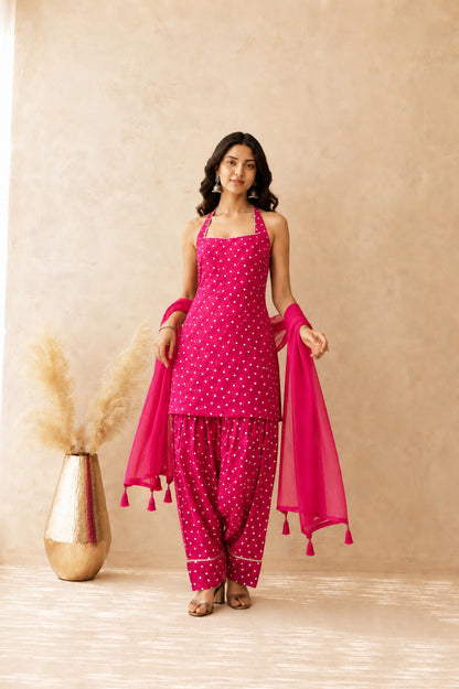 VIDHA PINK BANDHEJ FARSHI SET