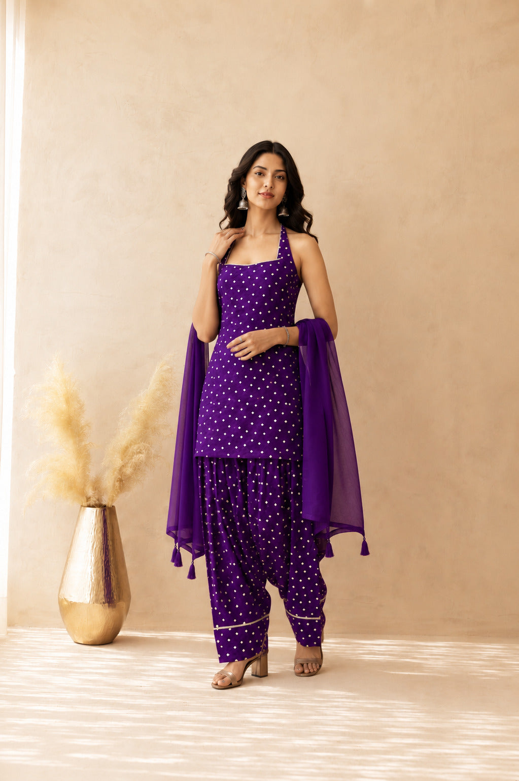 HARSHIKA PURPLE BANDHEJ FARSHI SET