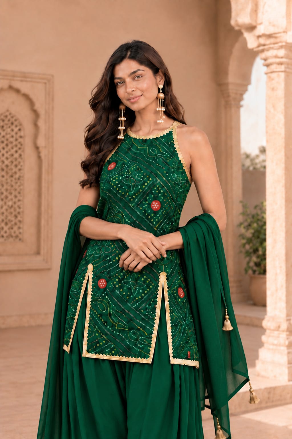 SONAM GREEN BANDHEJ PATIALA SET