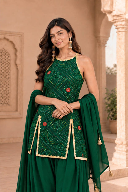 SONAM GREEN BANDHEJ PATIALA SET