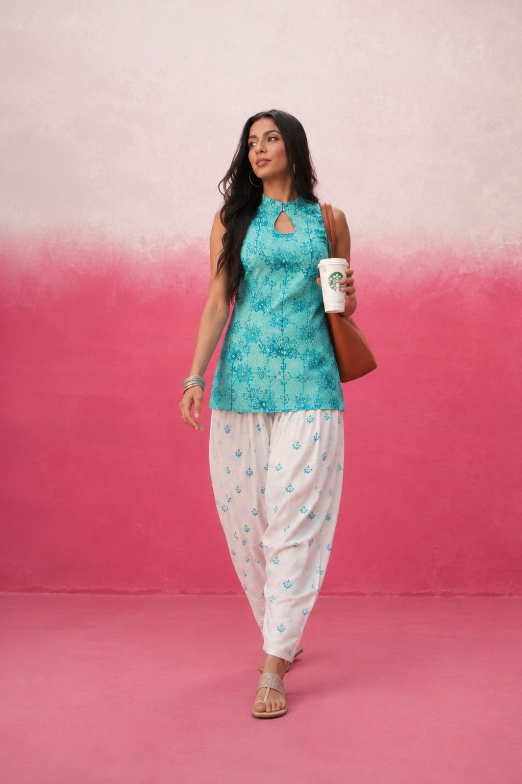 HARSHINI COTTON TURQUISE FARSHI SET
