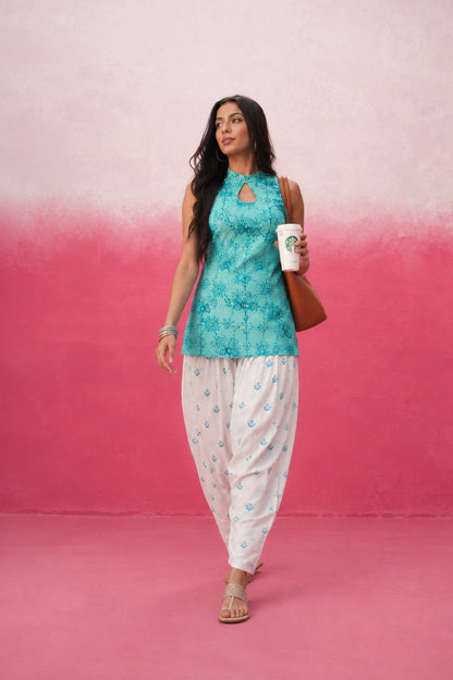 HARSHINI COTTON TURQUISE FARSHI SET
