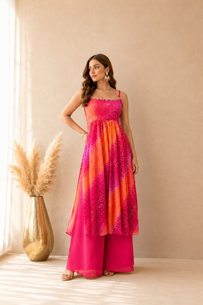ELMIRA ORANGE OMBRE BANDHEJ NYRA CUT SUIT SET