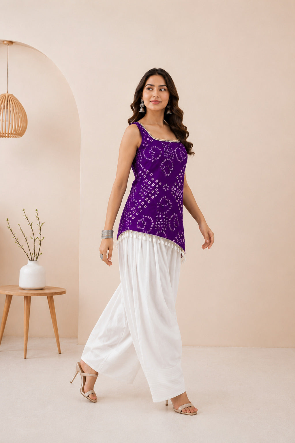 ISHVIKA PURPLE ASYMETTRIC BANDHEJ FARSHI SET