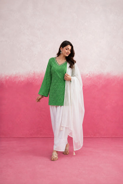 AMOLIKA GREEN LEHERIYA FARSHI SET