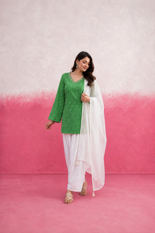 AMOLIKA GREEN LEHERIYA FARSHI SET