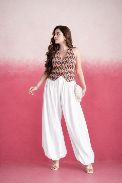 ZARQA YELLOW CHECKERED BALLOON COORD SET