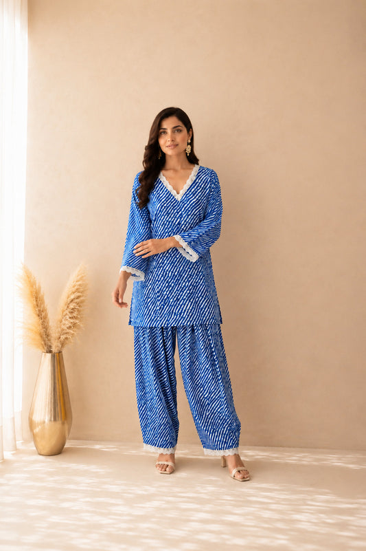 CHAAHAT BLUE COTTON LEHERIYA FARSHI SET