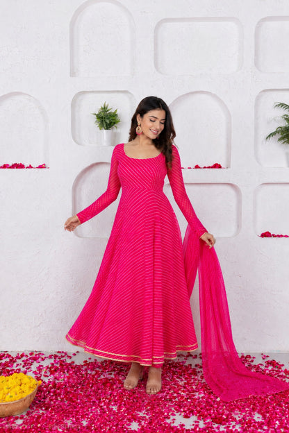 ATHIRA PINK BANDHANI ANARKALI SET
