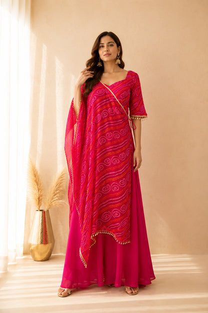 MEHRAZ RANI PINK BANDHEJ FUSION SET