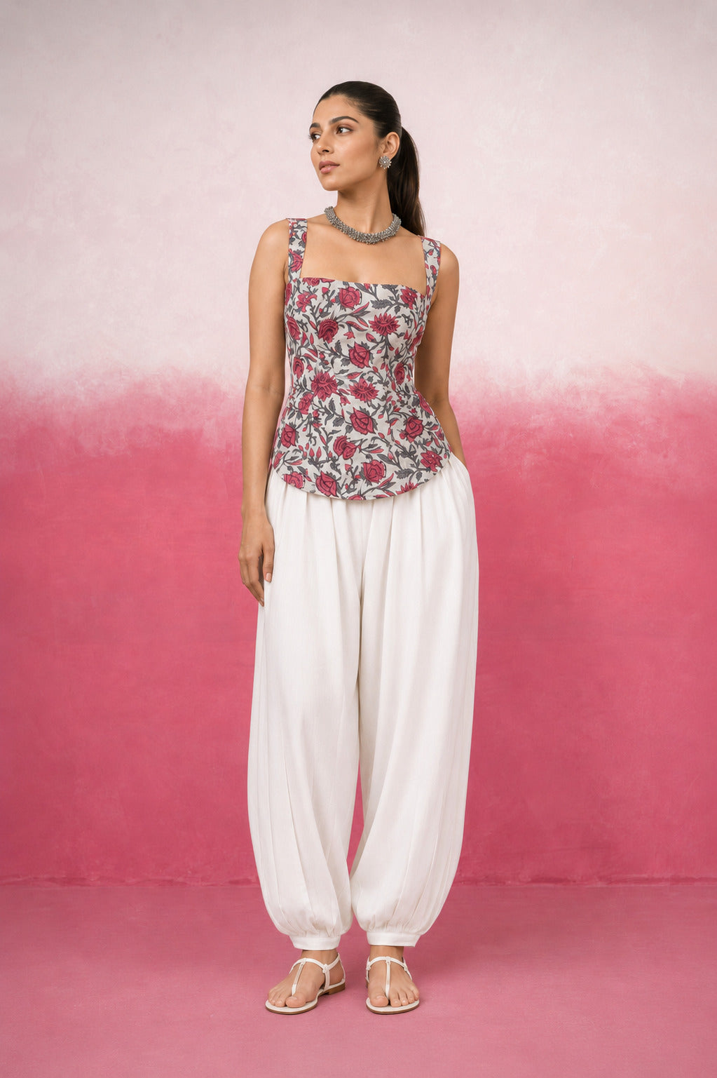 NAAVYA WHITE FLORAL BALLOON COORD SET