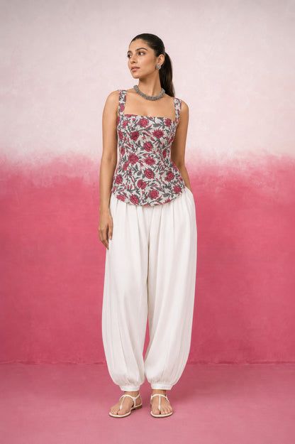 NAAVYA WHITE FLORAL BALLOON COORD SET