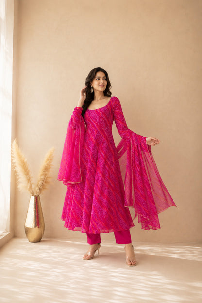 ASLESHA PINK BANDHEJ ANARKALI SET