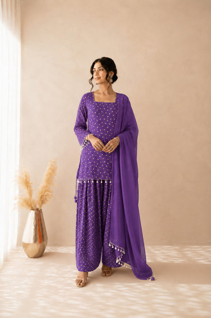 DHAIRYA PURPLE BANDHEJ FARSHI SET