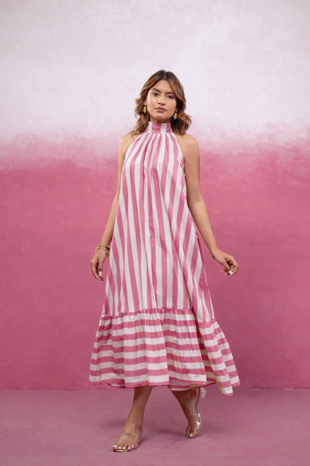 ASMI PINK STRIPED MAXI DRESS – Deasha India