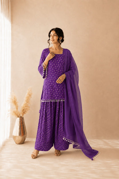 DHAIRYA PURPLE BANDHEJ FARSHI SET