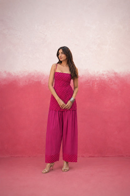 PRANIKA PINK MOTHRA GEORGETTE FARSHI SET