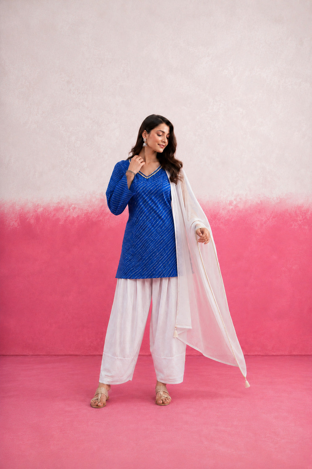 ERISHA BLUE LEHERIYA FARSHI SET