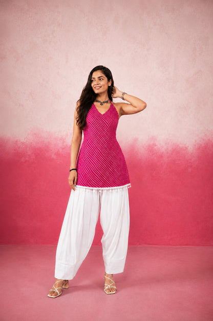IRAANI PINK LEHERIYA FARSHI SET
