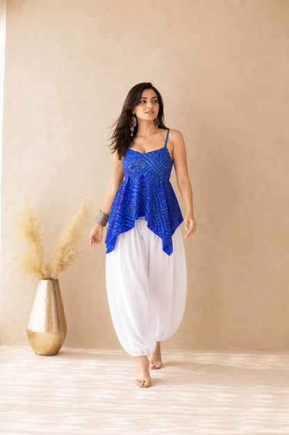VIHARA BLUE ASYMMETRICAL BALLOON COORD SET