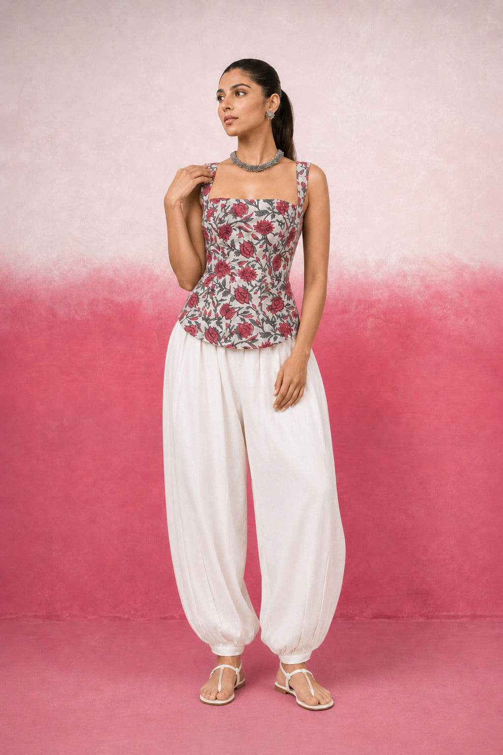 NAAVYA WHITE FLORAL BALLOON COORD SET