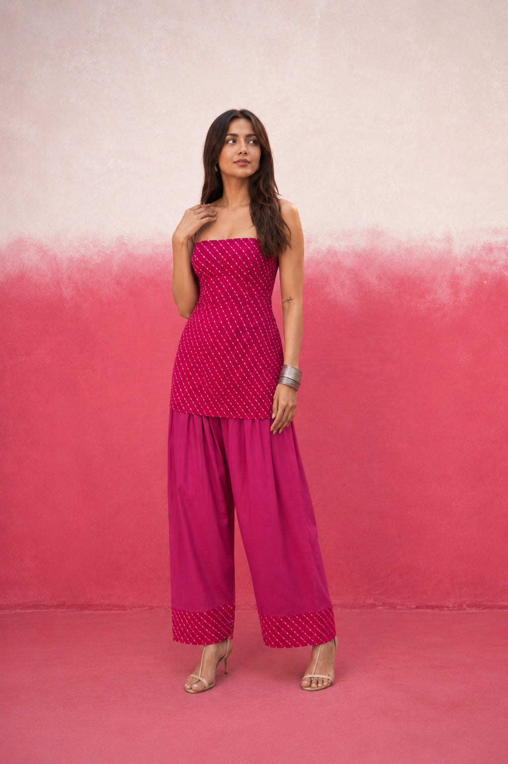 PRANIKA PINK MOTHRA GEORGETTE FARSHI SET