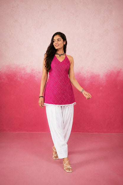 IRAANI PINK LEHERIYA FARSHI SET