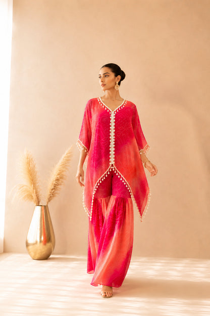 RANGROOH OMBRE BANDHEJ KAFTAN SHARARA SET