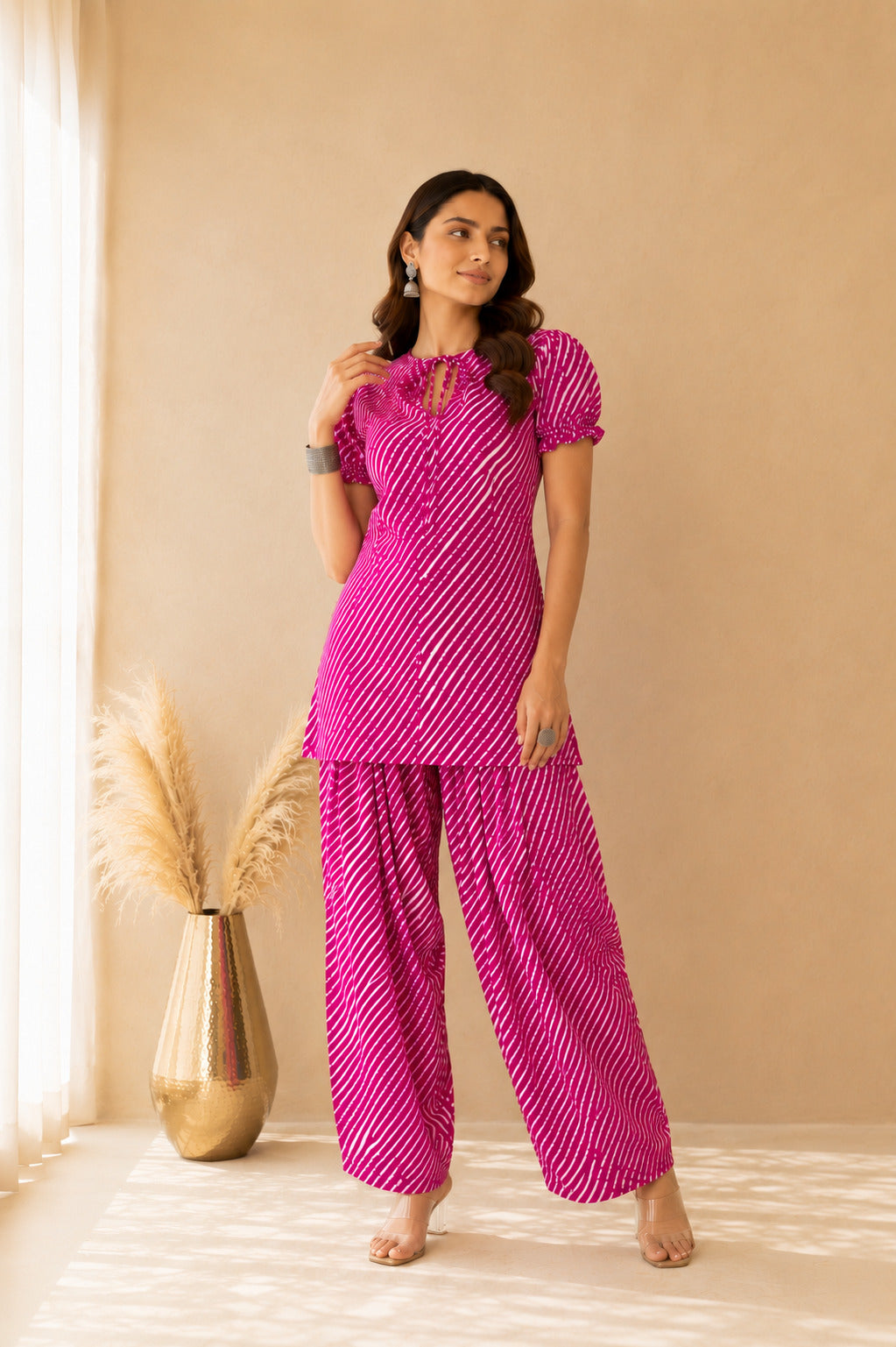 ARCHI PINK COTTON LEHERIYA FARSHI SET