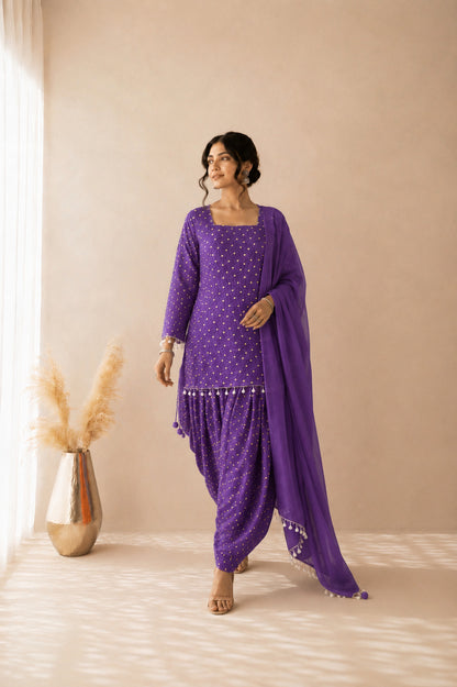 DHAIRYA PURPLE BANDHEJ FARSHI SET