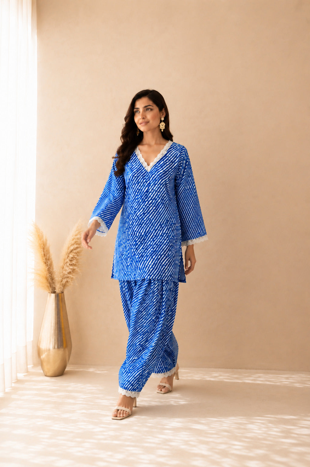 CHAAHAT BLUE COTTON LEHERIYA FARSHI SET