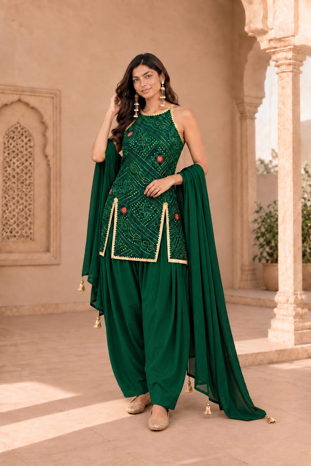 SONAM GREEN BANDHEJ PATIALA SET