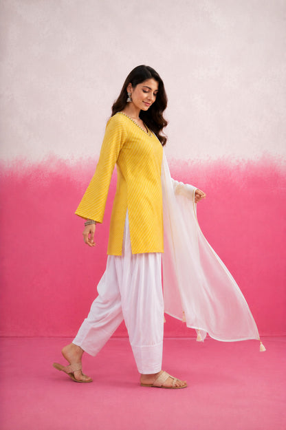 ALARI YELLOW LEHERIYA FARSHI SET