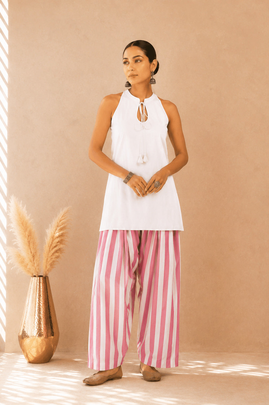 MALIHA PINK STRIPED FARSHI SET